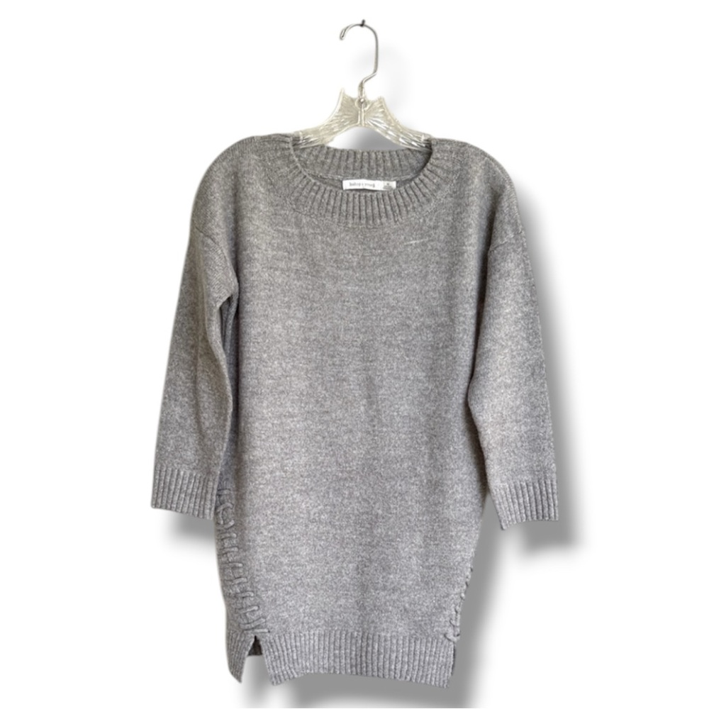 Anthropologie Bishop + Young Gray Crew Neck Sweater With Lace-Up Accents Medium